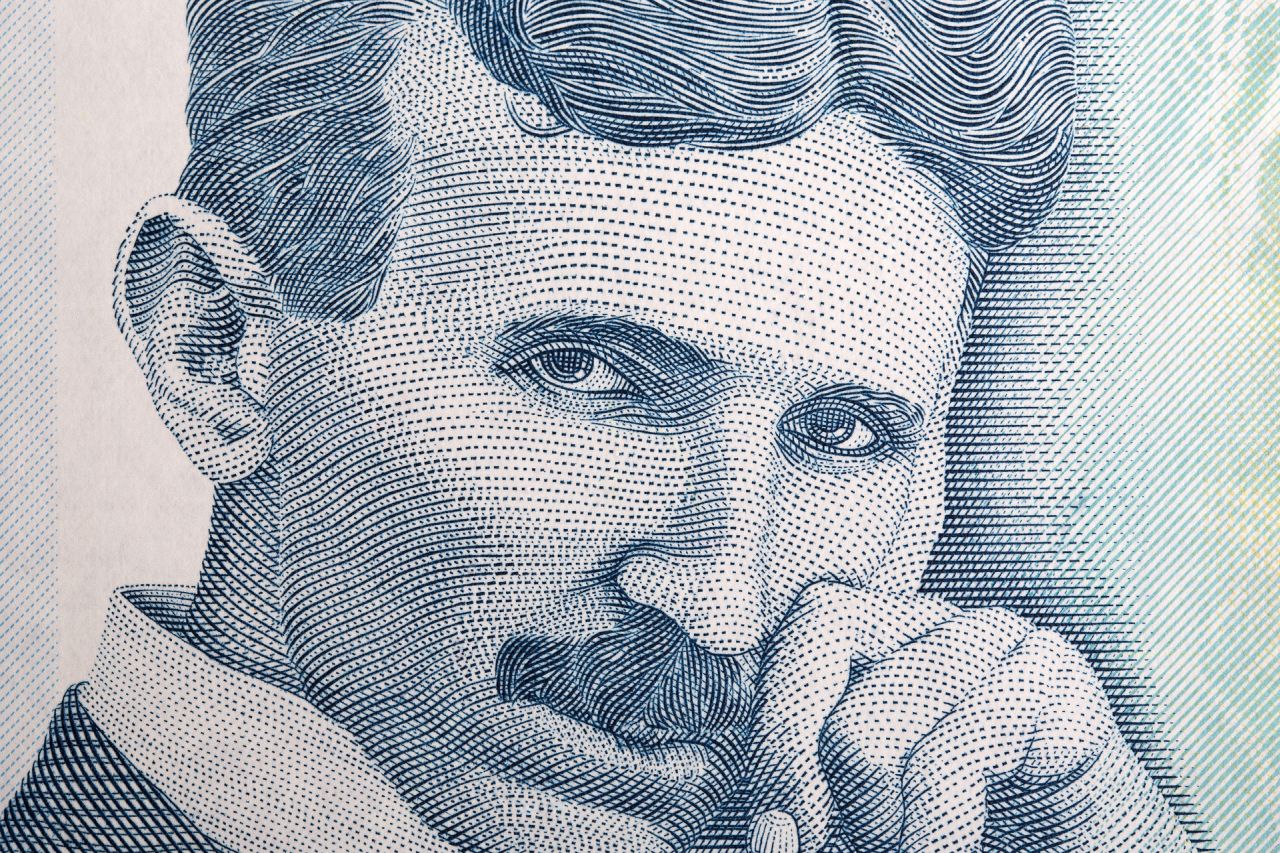 Nikola Tesla a closeup portrait from Serbian money