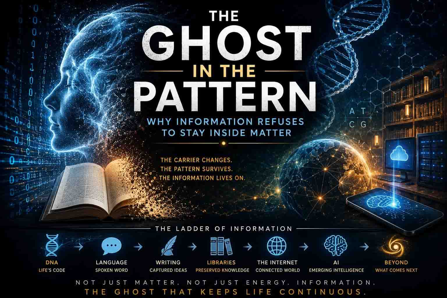 The Ghost in the Pattern Why Information Refuses to Stay Inside Matter The New Theurgy Transhumation Article Cover